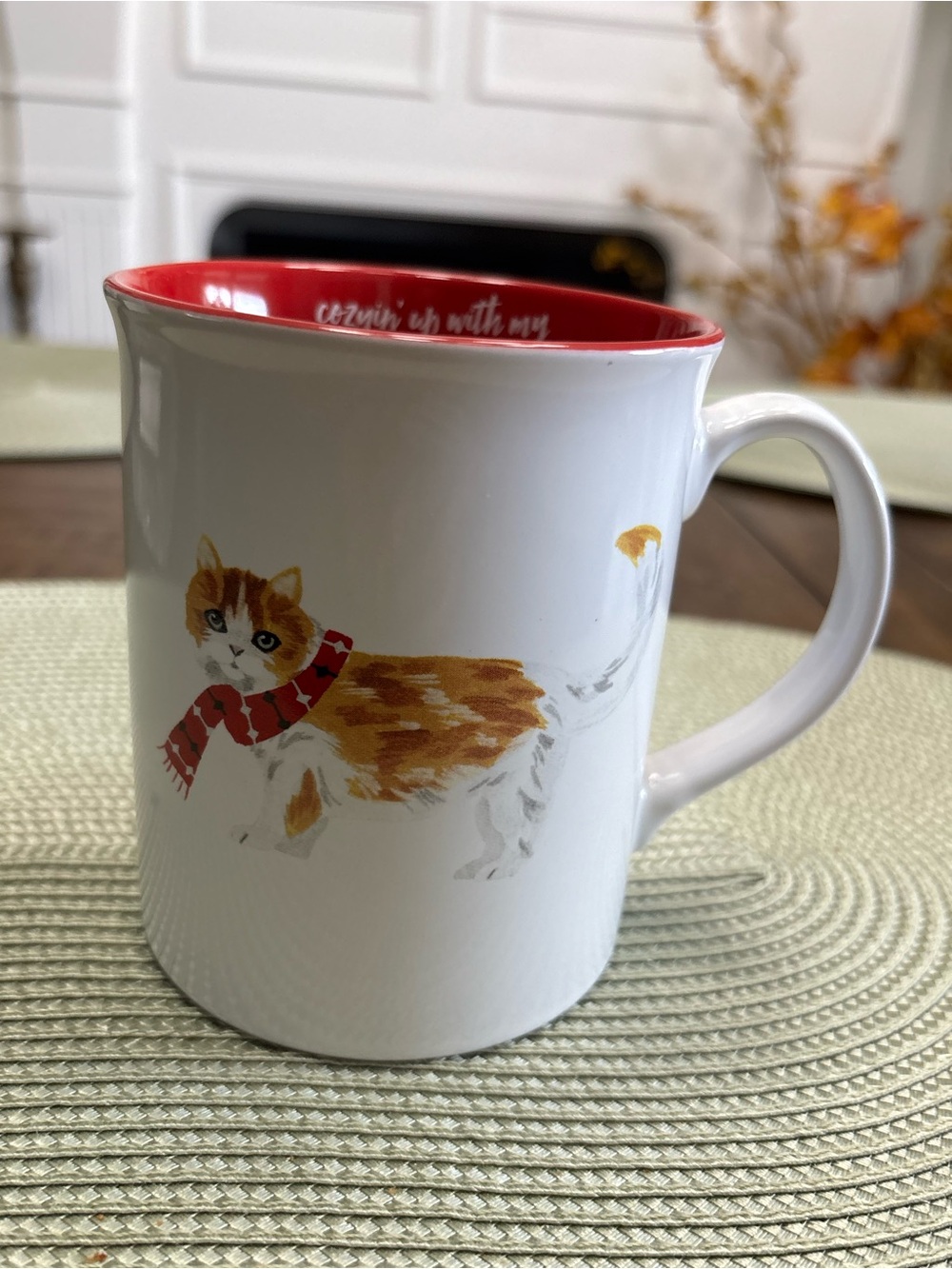 Fringe ceramic winter/Christmas kitty mug